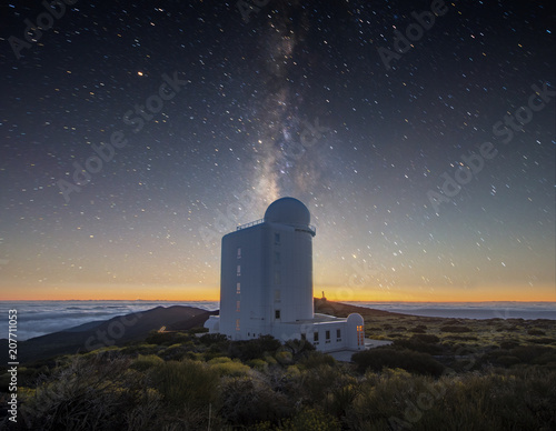 night, starry sky above the astronomical observatory in the Teide volcano national park in Tenerife