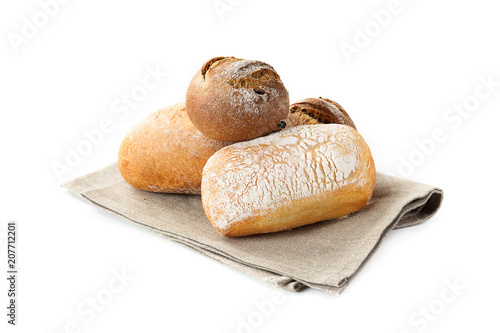 Fresh bread, rolls on white background