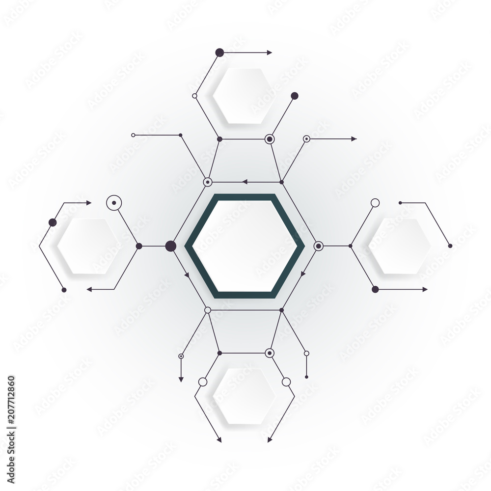 Abstract molecules with hexagon paper. Blank space for content, business, infographic, diagram. Graphic concept for your design Abstract molecules with hexagon paper. Blank space for content, business, infographic, diagram. Graphic concept for your design
