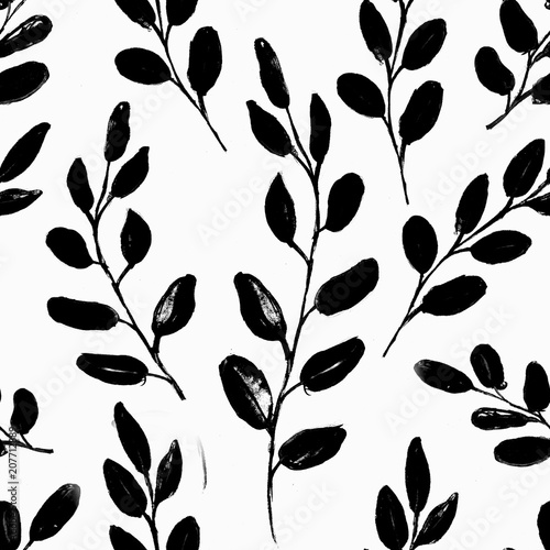 Seamless Realistic Watercolor Greenery Pattern. Hand Drawn Eucalyptus Leaves and Branches Print. Summer, Spring Forest Herbs, Plants Texture. Foliage in Vintage Style. Nature Eco Friendly Concept.