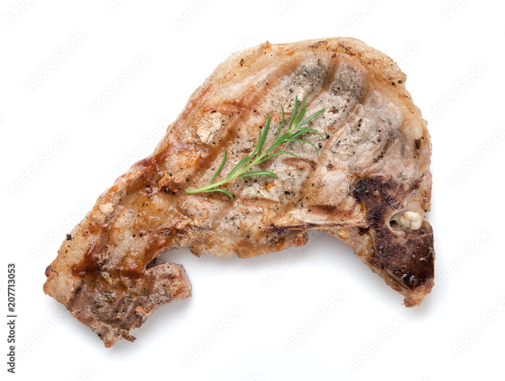 Grilled pork steak isolated on a white background,pork chop Grilled pork steak isolated on a white background,pork chop
