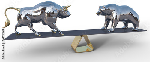 bull and bear stock market scale symbols