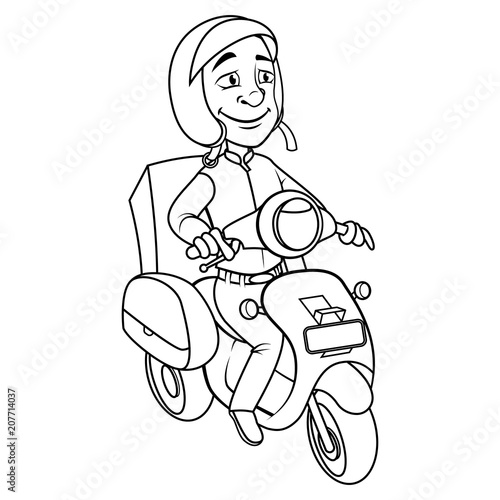 Courier using motorcycle coloring book cartoon vector