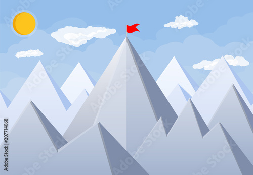 Flag on peak of mountain. © absent84