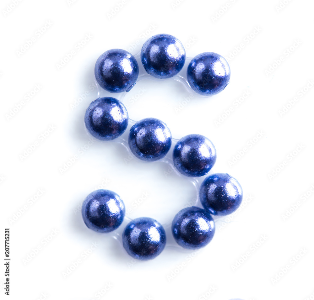 Blue beads font letter of english alphabet on white background Blue beads font letter of english alphabet on white background