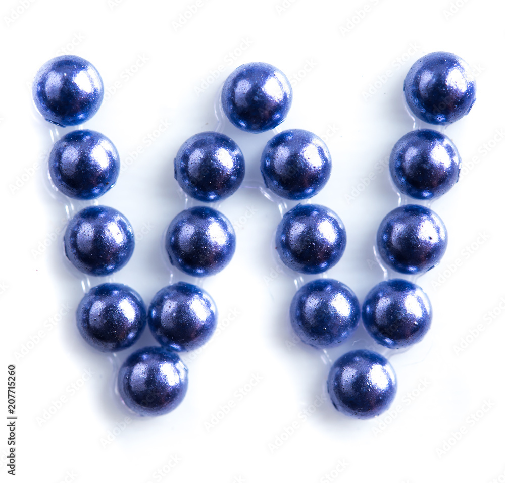 Blue beads font letter of english alphabet on white background Blue beads font letter of english alphabet on white background