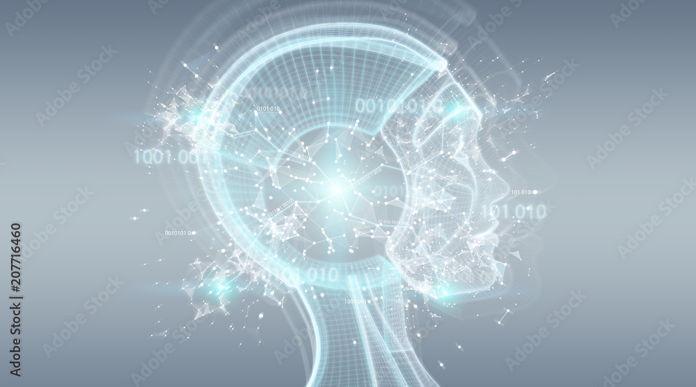 Naklejka premium Digital artificial intelligence cyborg interface 3D rendering