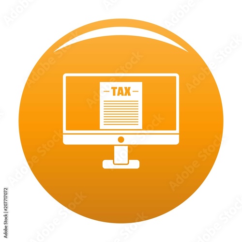 Tax by computer icon. Simple illustration of tax by computer vector icon for any design orange