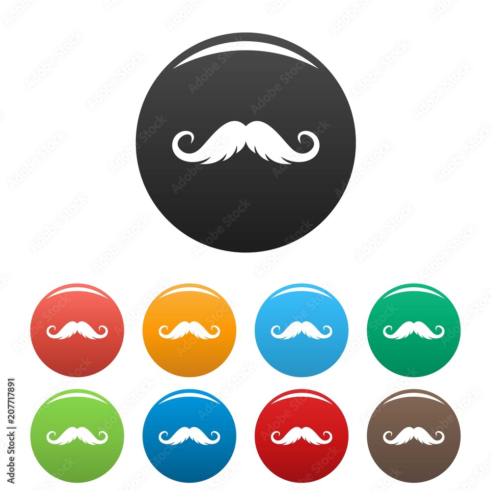 Fluffy mustache icon. Simple illustration of fluffy mustache vector icons set color isolated on white Fluffy mustache icon. Simple illustration of fluffy mustache vector icons set color isolated on white