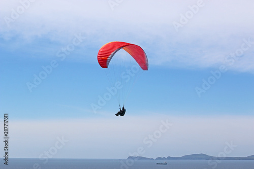 Paraglider above Newgale Bay, Wales