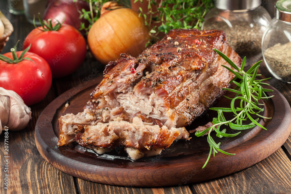 Still hot baked pork belly or bacon Still hot baked pork belly or bacon