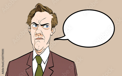 Portrait of doubting man. Disappointed retro man. Frustrated man. Pop art retro style illustration. People in retro style.