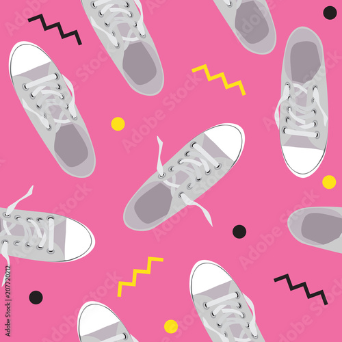 Seamless Pattern with shoes on color background Vector Illustration