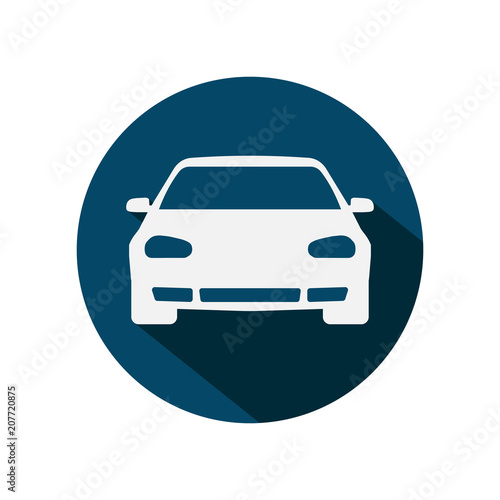 car icon on a round blue background. vector illustration