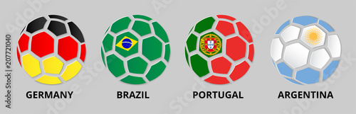 Germany, Portugal, Brazil, Argentina banner with soccer balls.