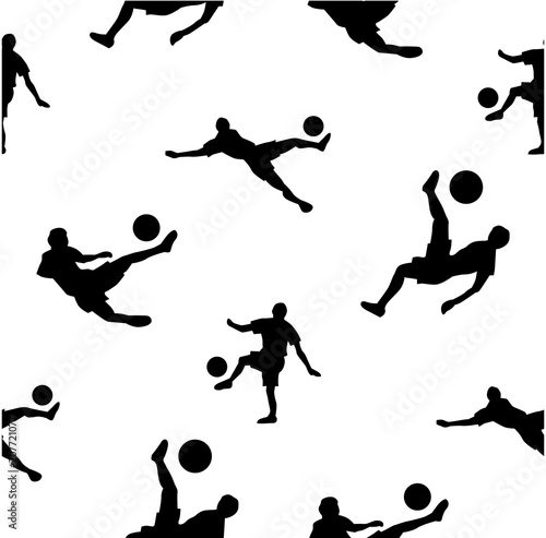 White seamless pattern with black football player silhouette.