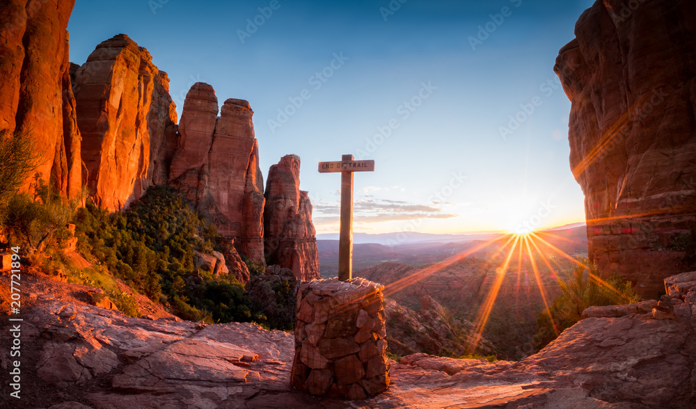 hiking sunset mountains lookout view sedona sky cliffs trail