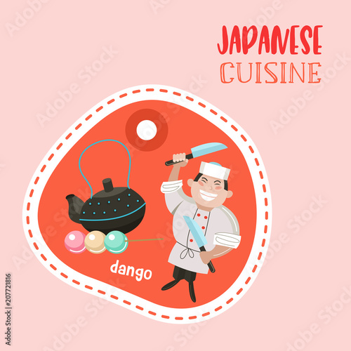 Japanese cuisine. Vector illustration. The Japanese chef.