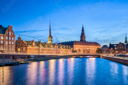 Copenhagen city at night with Christiansborg Palace Copenhagen city, Denmark