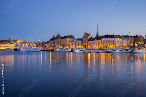 Stockholm cityscape skyline at night in Stockholm, Sweden