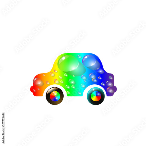The most top-End toy car multi colored in drops of water. Rainbow car wash design vector abstract modern illustration
