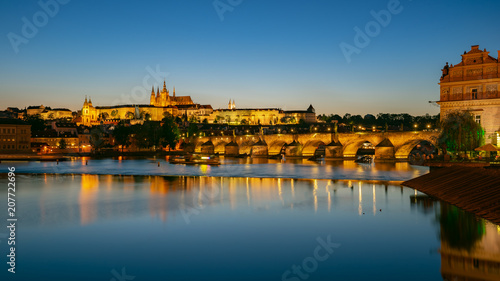 Panorama view of Saint Vitus Cathedral with Prague city skyline at night in Prague  Czech Republic