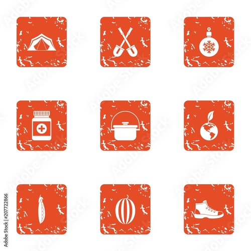 Remote travel icons set. Grunge set of 9 remote travel vector icons for web isolated on white background
