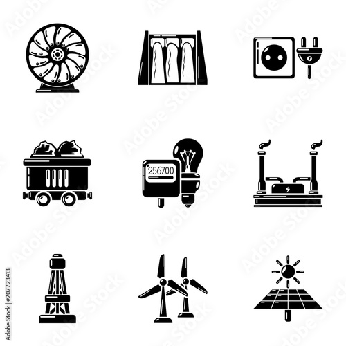 Power state icons set. Simple set of 9 power state vector icons for web isolated on white background