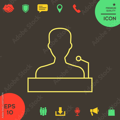 Speaker, orator speaking from tribune - line icon