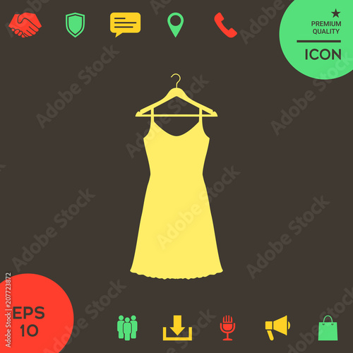 Sundress, Evening dress, combination or nightie on the wardrobe hanger , the silhouette. Menu item in the web design