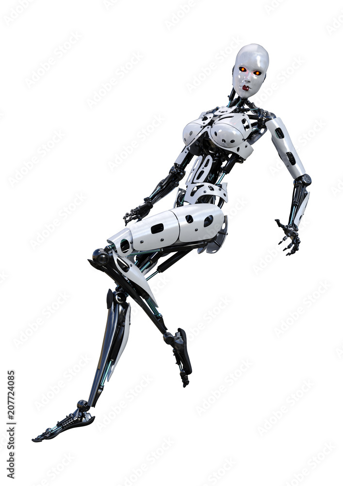 3D Rendering Female Robot on White 3D Rendering Female Robot on White