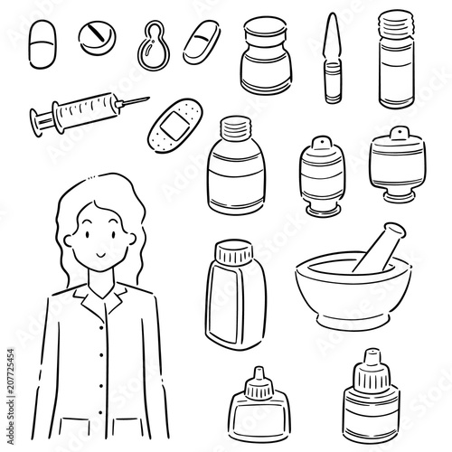 vector set of pharmacist and medicine