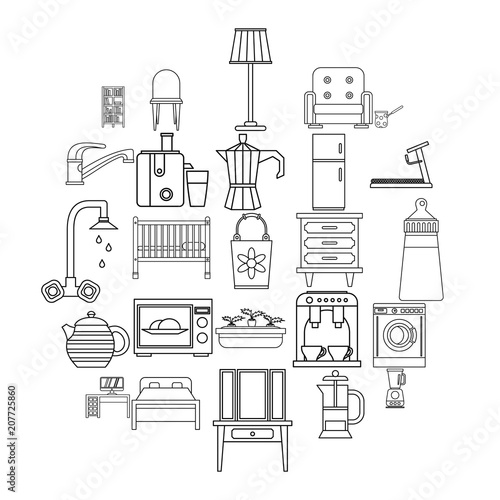 Room icons set. Outline set of 25 room vector icons for web isolated on white background
