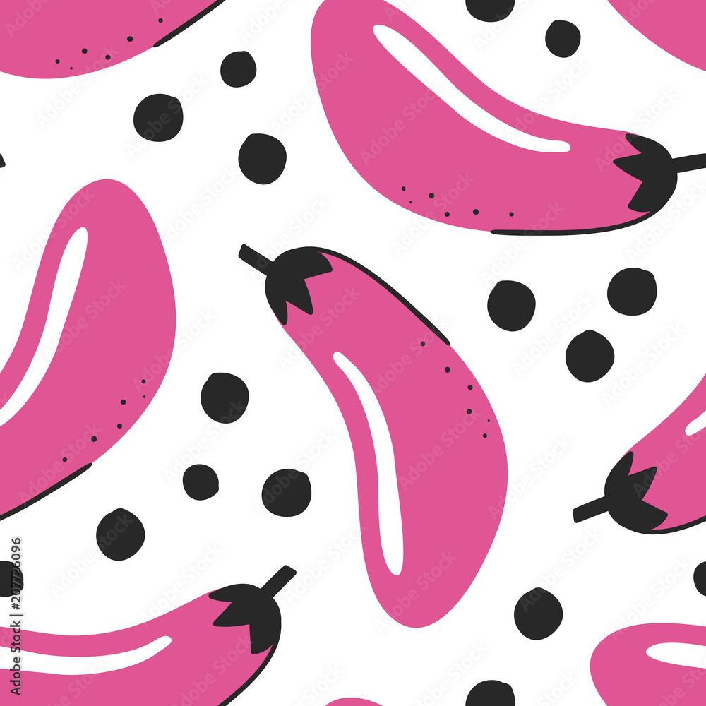 Naklejka premium Hand drawn seamless pattern with vegetable. Vector artistic drawing food. Summer illustration eggplant