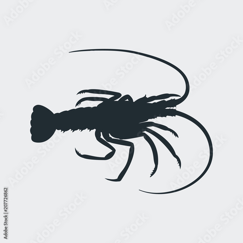 Icono plano silueta langosta en fondo gris