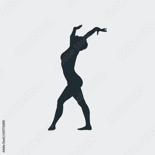 Icono plano silueta mujer gimnasia en suelo en fondo gris