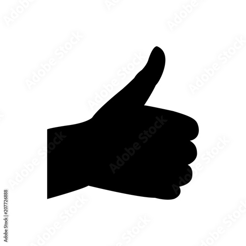 Icono plano silueta mano con pulgar arriba en color negro