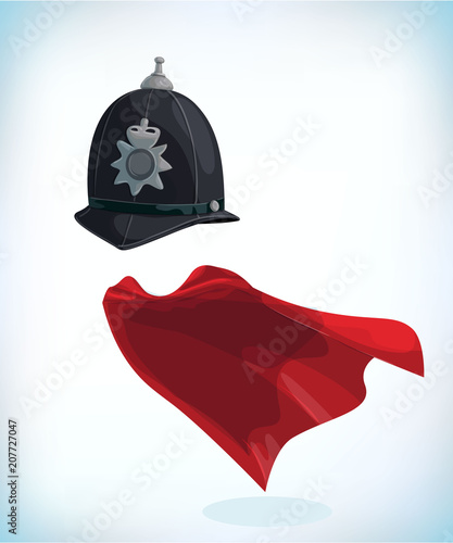 London policeman helmet. Masquerade costume headdress. Carnival or Halloween mask. Cartoon Vector illustration