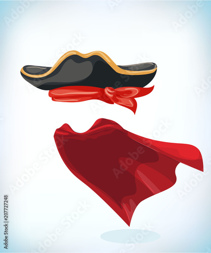 Vintage pirate hat. Masquerade costume headdress. Carnival or Halloween mask. Cartoon Vector illustration