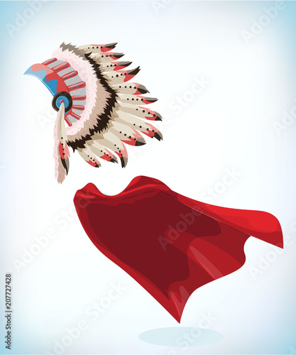 Native American Indians Headdress. Tribal Chief Feather Hat. Masquerade costume headdress. Carnival or Halloween mask. Cartoon Vector illustration