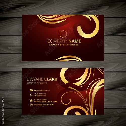 premium luxury red business card with golden decoration
