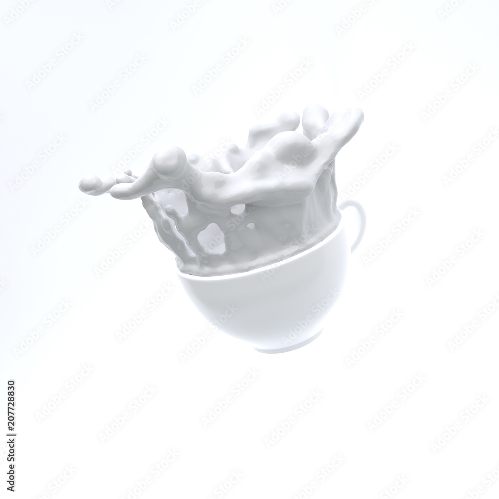 3d render cup with white splash isolated