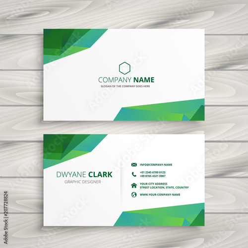 abstract white business card with green shapes