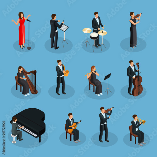 Isometric People In Orchestra Collection