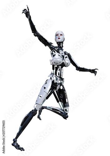 3D Rendering Female Robot on White