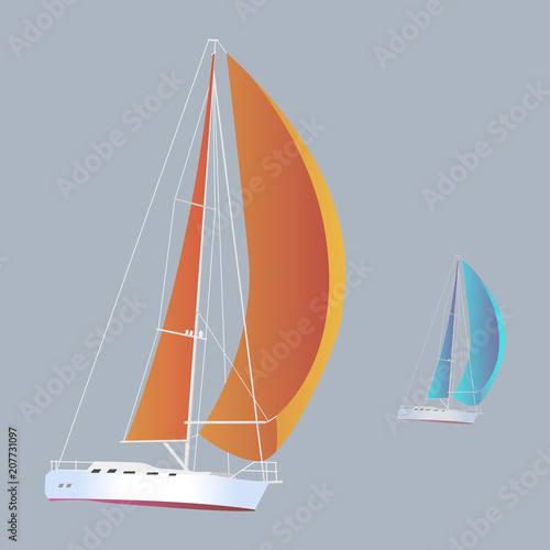 Ocean sailing yacht. Vector illustration of a sailing yacht on a blue background.