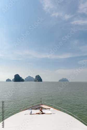 Luxury yacht is crusing to beautiful phang-nga bay near Phuket, Thailand