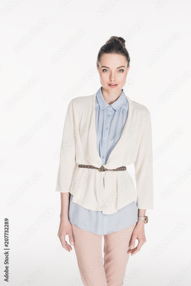 portrait of beautiful woman in casual clothing isolated on white portrait of beautiful woman in casual clothing isolated on white