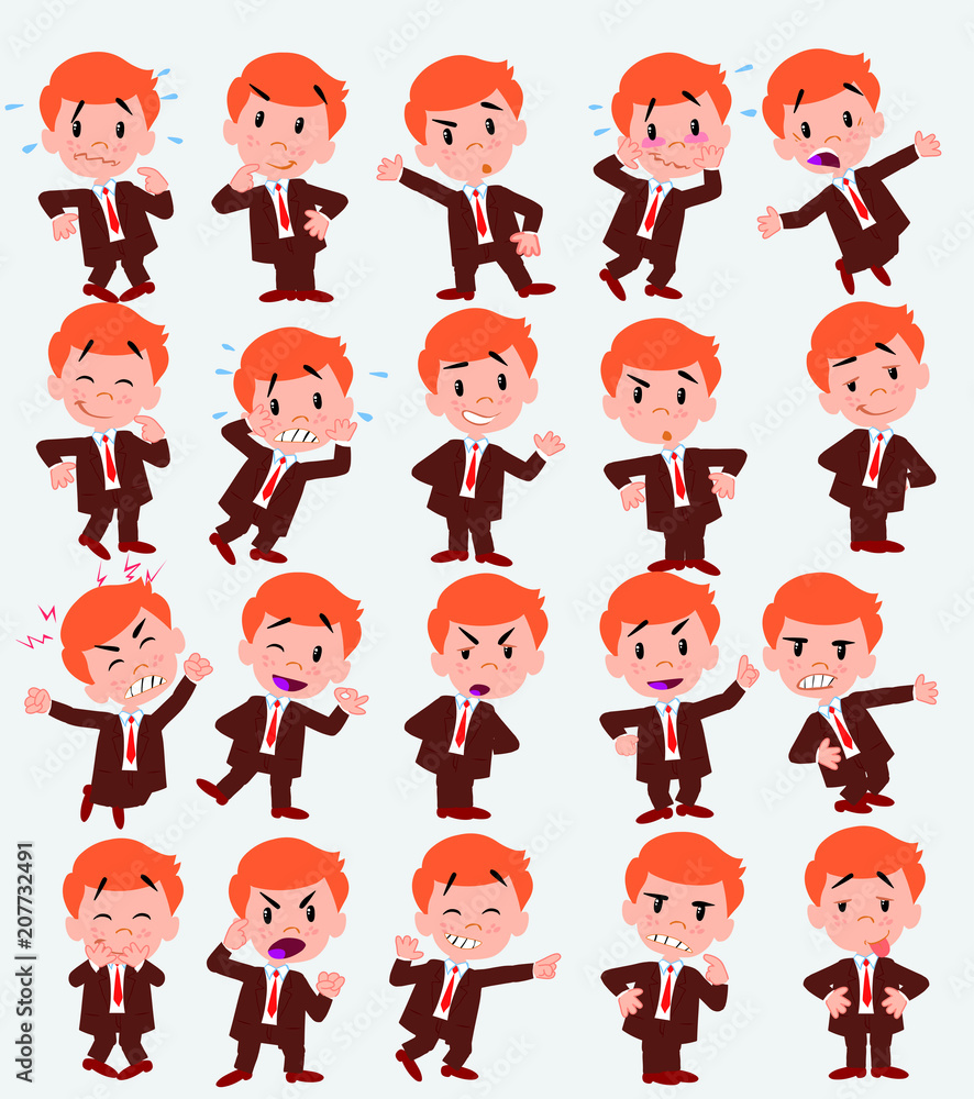 Cartoon character businessman. Set with different postures, attitudes and poses, doing different activities in isolated vector illustrations. Cartoon character businessman. Set with different postures, attitudes and poses, doing different activities in isolated vector illustrations.