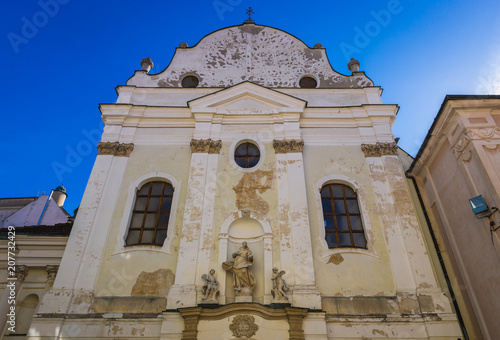 Photography Facade of old Franciscan Church in historic part of Bratislava city, Slovakia